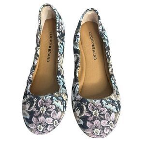 Lucky Brand Emmie Floral Ballet Flats size 7.5M Shady Spruce Scala Rose Shoes